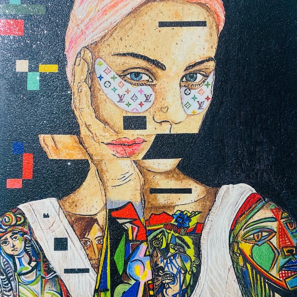 Vibrant Mixed Media Portrait Art Size : 31.5’x24.5’